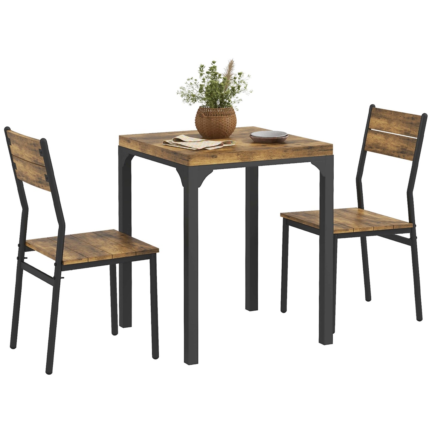 HOMCOM Three-Piece Minimal and Compact Dining Set, Rustic Brown