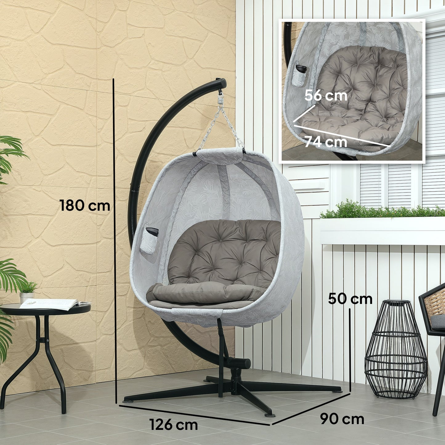 Outsunny Hanging Egg Chair Outdoor Indoor Garden Swing Chair Sand Brown