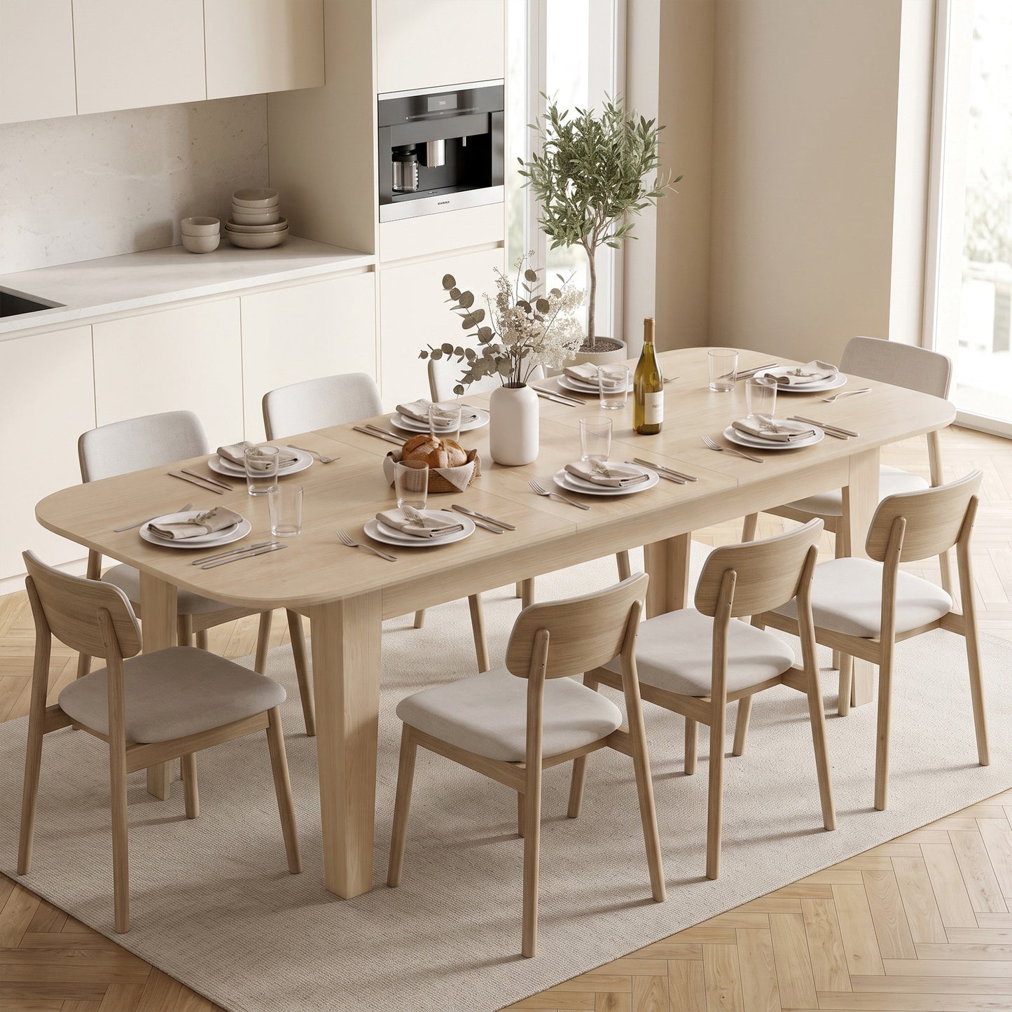 HOMCOM Extendable Oval Dining Table for 4-6, Farmhouse Expandable Kitchen Table, Round Edges, Oak