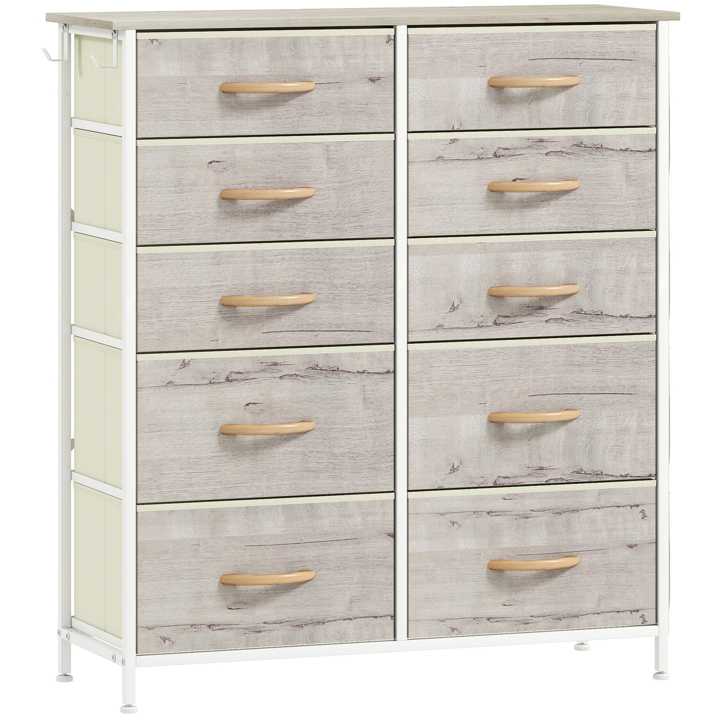 HOMCOM Chest of Ten Fabric Drawers - Natural Wood Finish