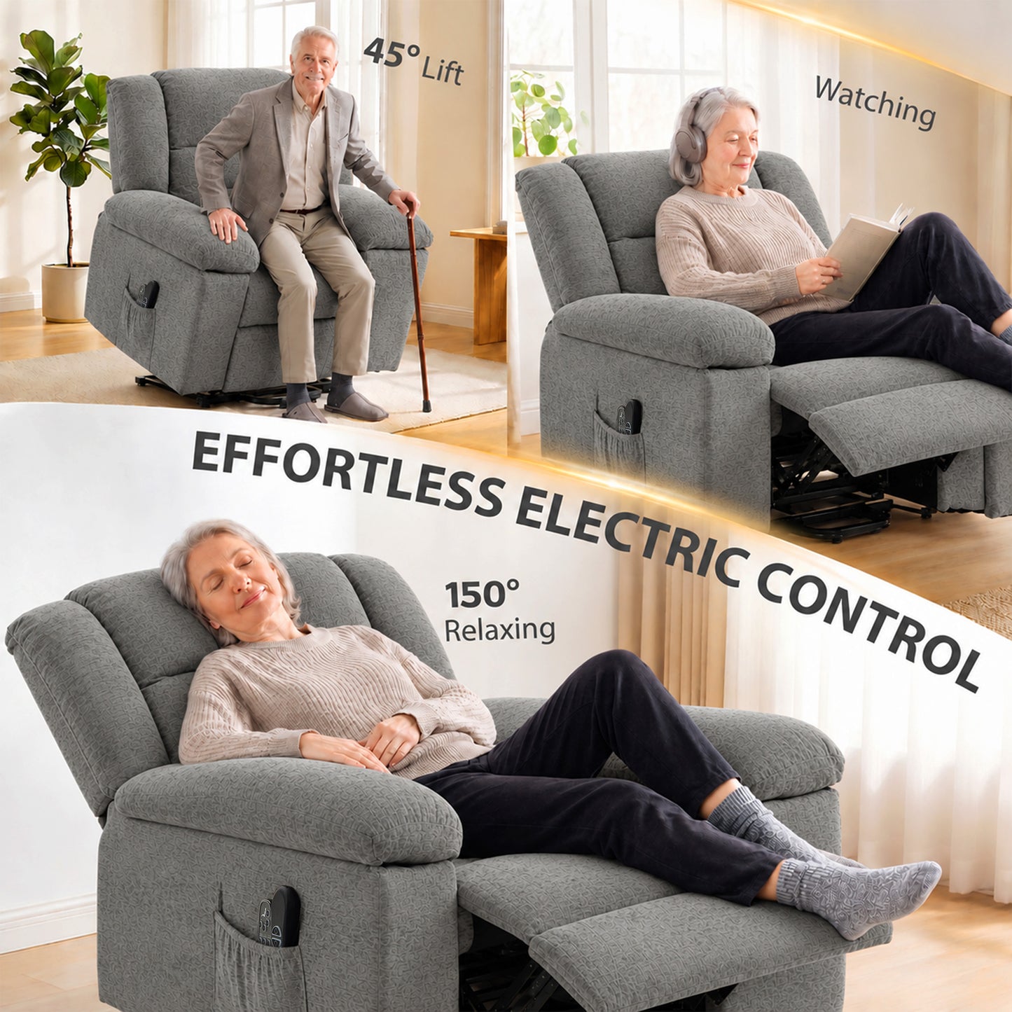 HOMCOM Oversized Riser Recliner Chair with Massage and Heat, Power Lift Recliner for Elderly with Wide Seat and Back, Grey