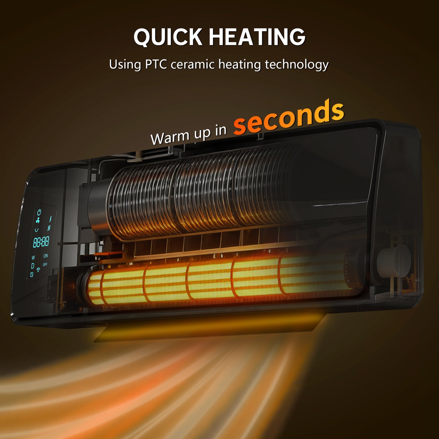 HOMCOM 2000W Wall-mounted Ceramic Electric Heater with Fan, Adjustable Thermostat - Black