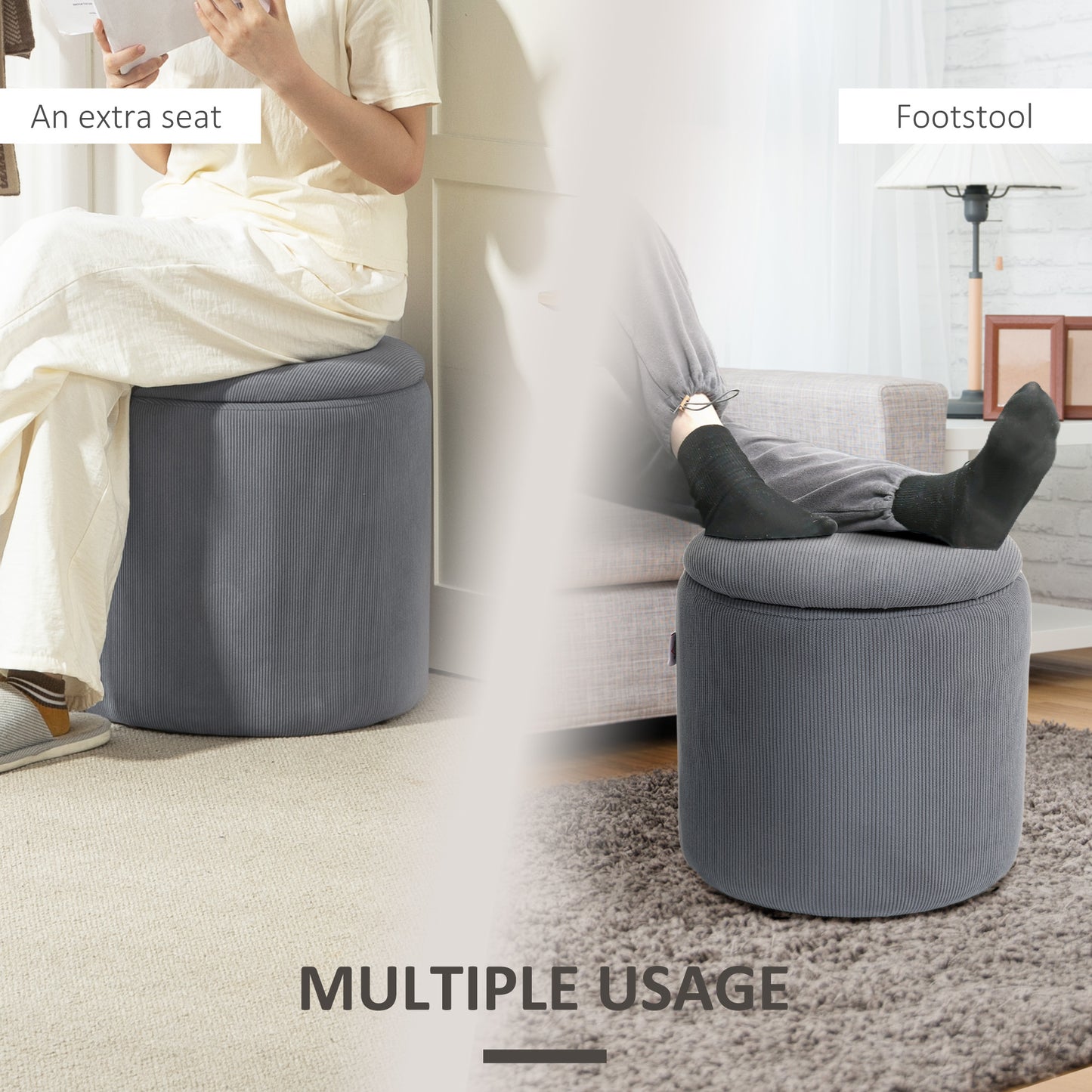 HOMCOM Modern Storage Ottoman with Removable Lid - Light Grey