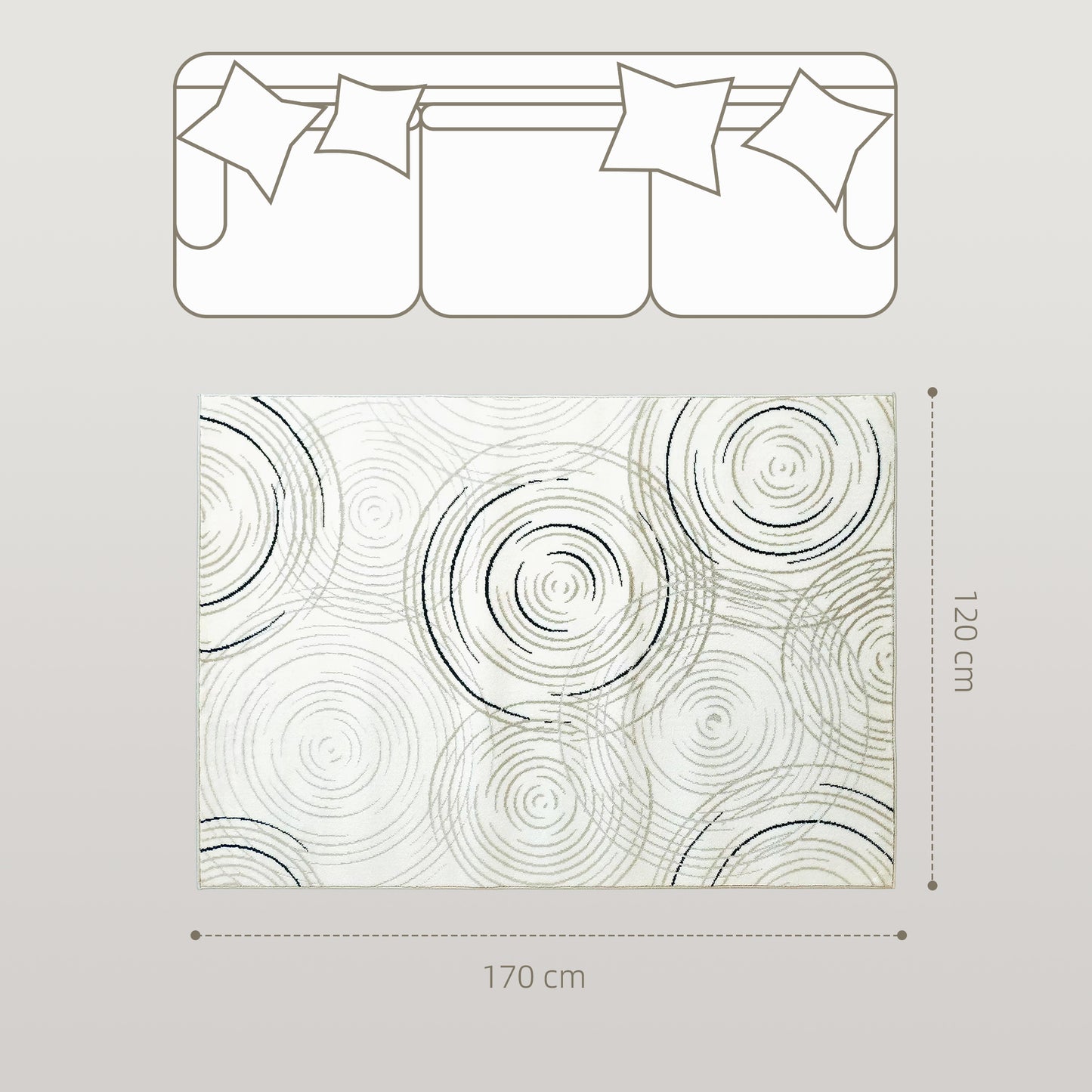 HOMCOM Area Rug, Swirl Pattern, Machine Washable, Allergy-Friendly Carpet for Living, Bedroom, Dining, Office, 170 x 120 cm, Cream White