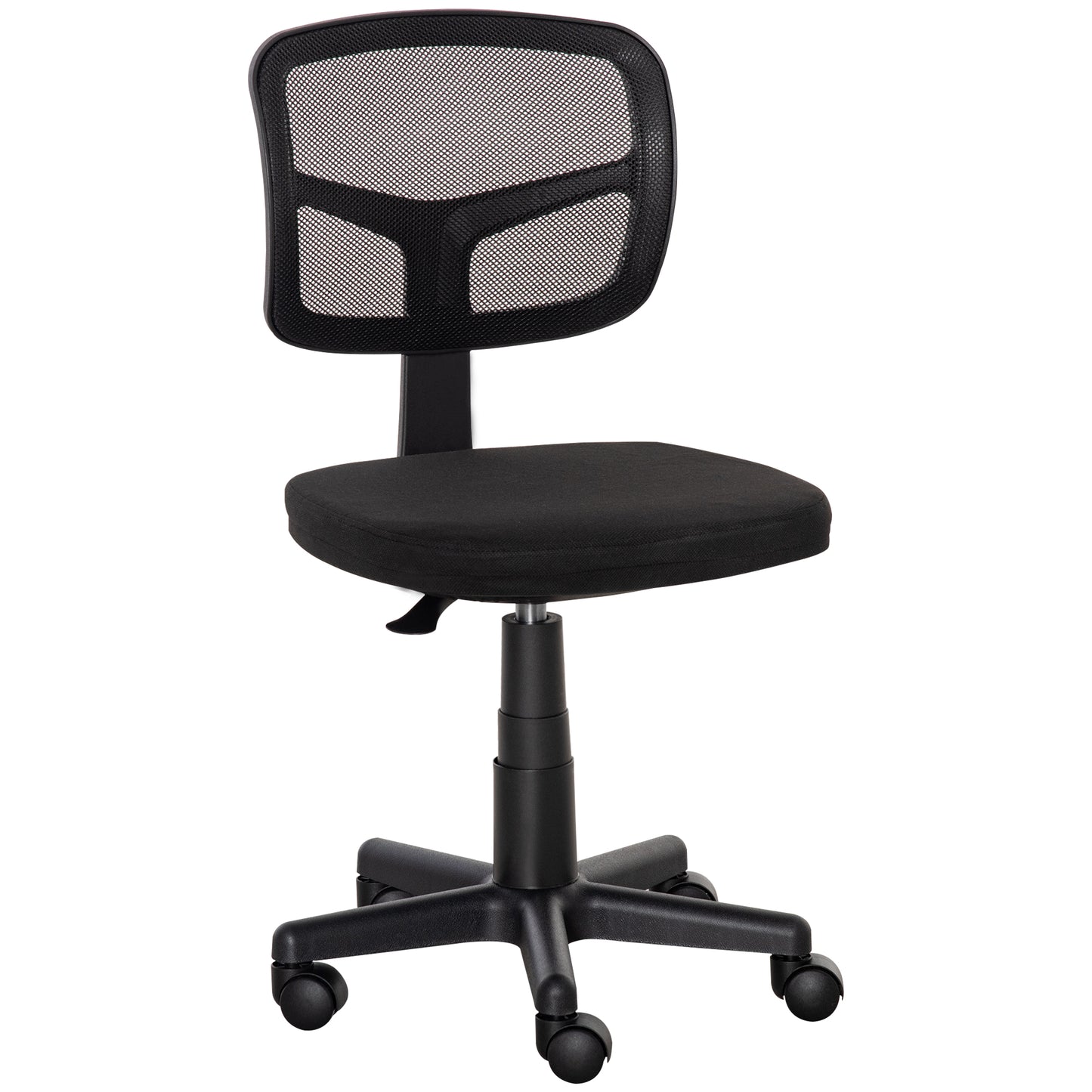 Vinsetto Ergonomic Swivel Mesh Desk Chair, Armless, Curved Back, Height Adjustable, Wheels, 120 kg Capacity, for Home Office, Black.