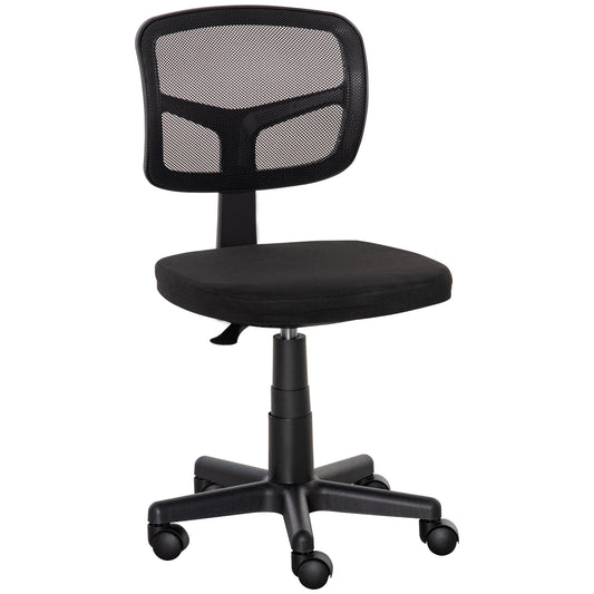 Vinsetto Ergonomic Swivel Mesh Desk Chair, Armless, Curved Back, Height Adjustable, Wheels, 120 kg Capacity, for Home Office, Black.