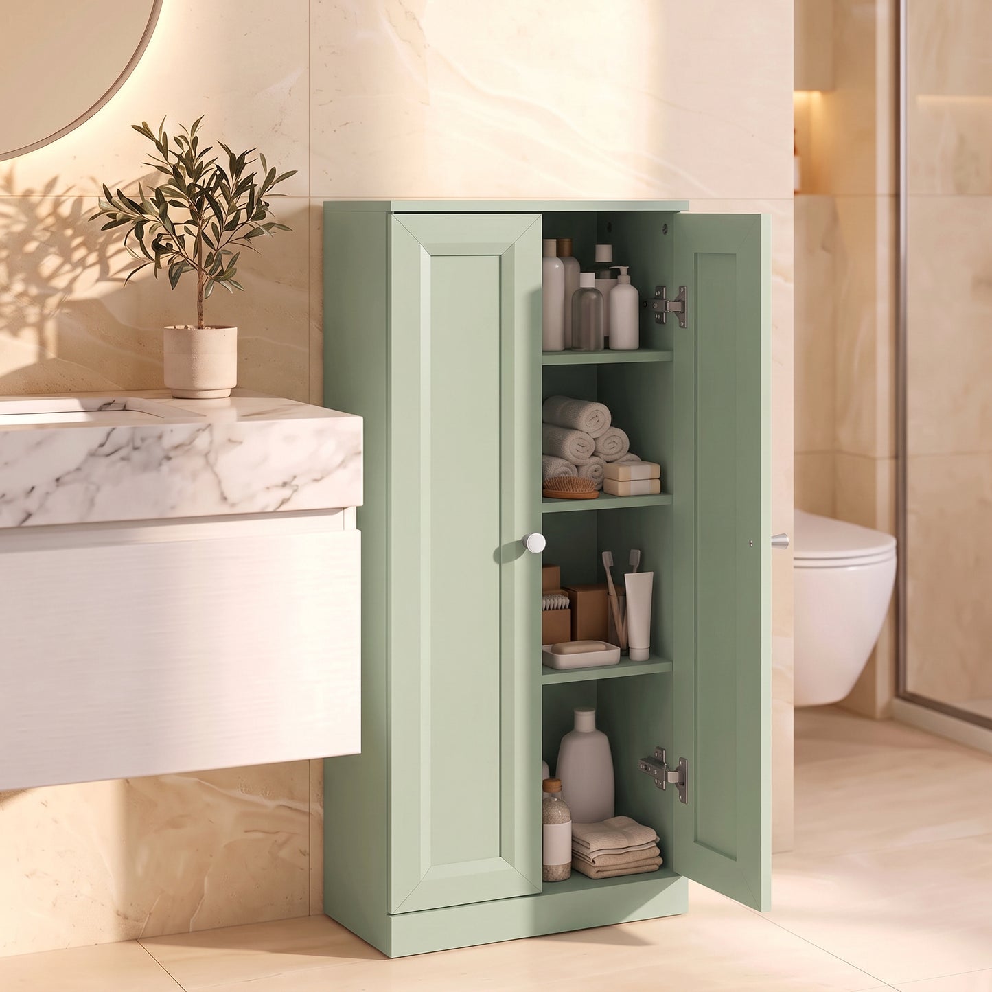 HOMCOM Narrow Bathroom Cabinet, Slim Storage Cabinet with 2 Doors & 4 Tiers, Freestanding Narrow Cupboard