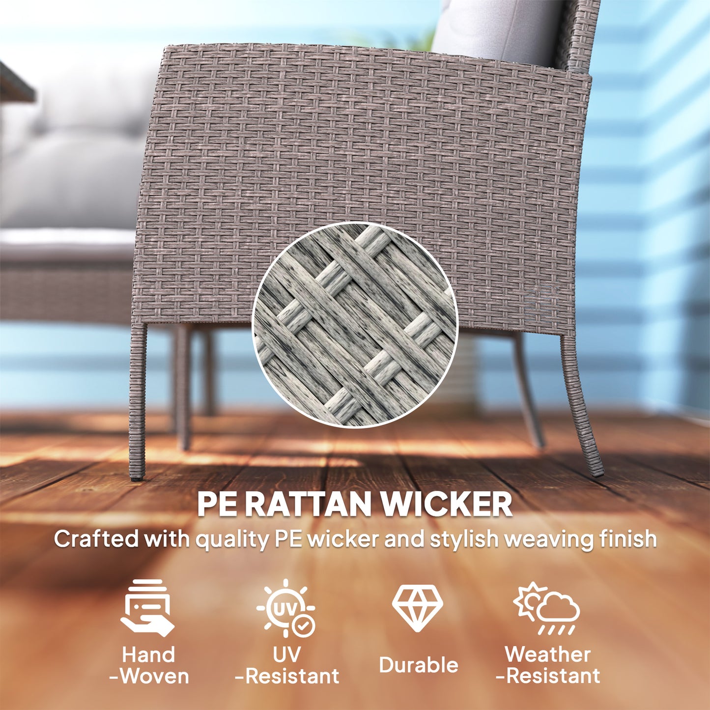 Outsunny 5 Seater Rattan Furniture Set: 2 Armchairs, 3-Seater Sofa, 2 Footstools, Table, Grey Cushions