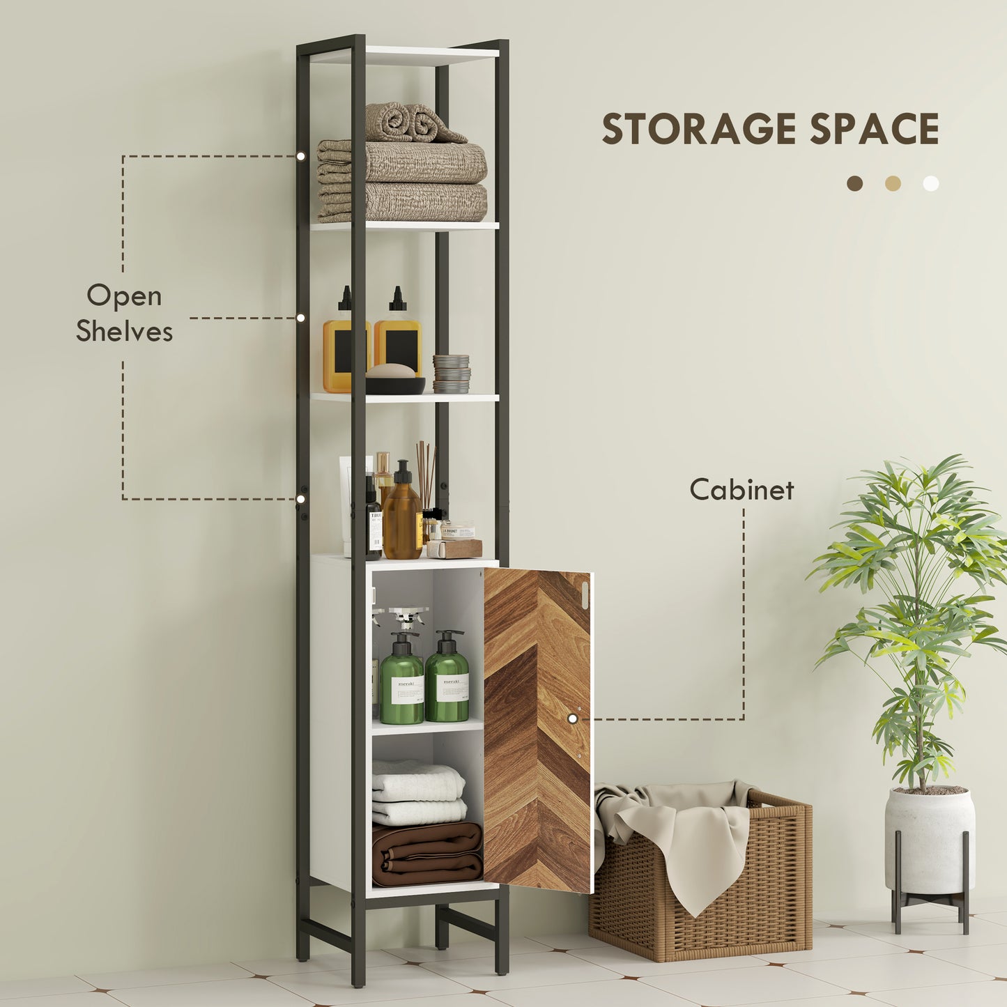 HOMCOM Tall Bathroom Cabinet with Adjustable Shelf, 30 x 30 x 170 cm, White