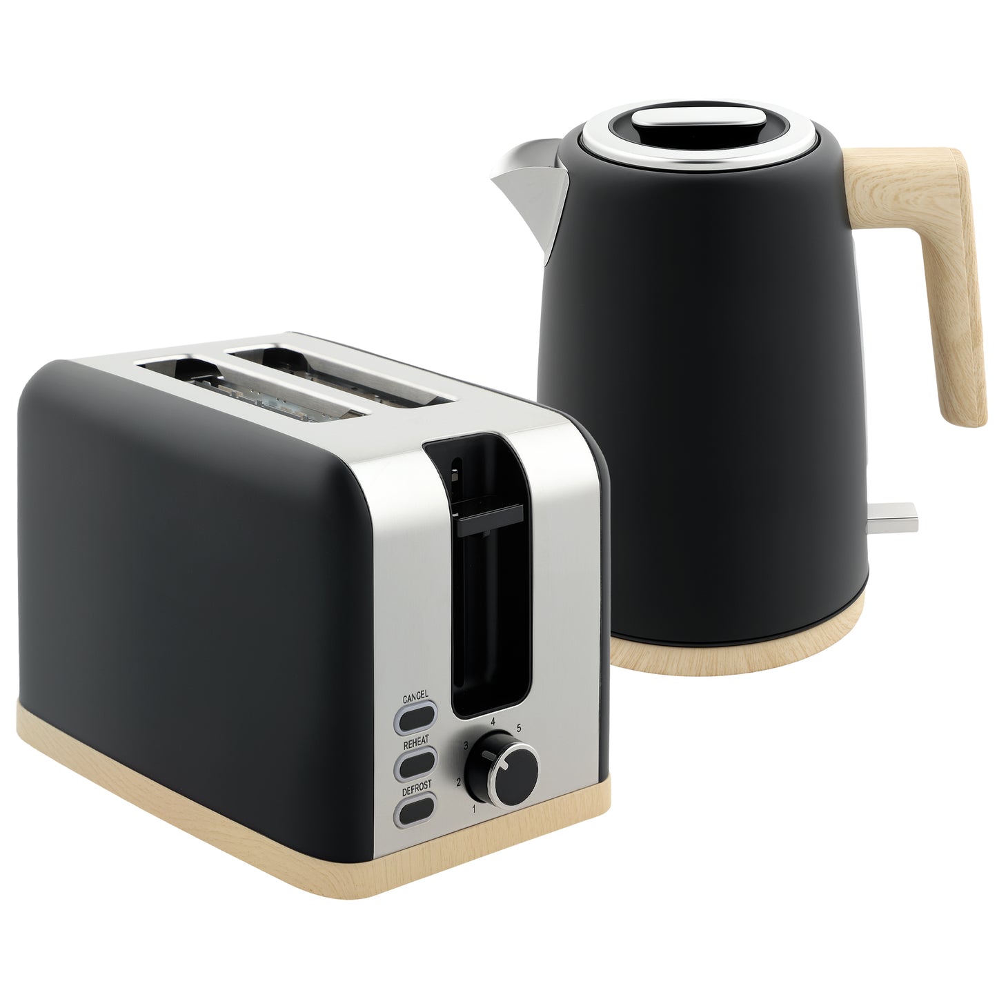 HOMCOM Kettle & Toaster Set, 1.7L 3000W Fast Boil & 2 Slice, 7 Browning Levels, Defrost, Black