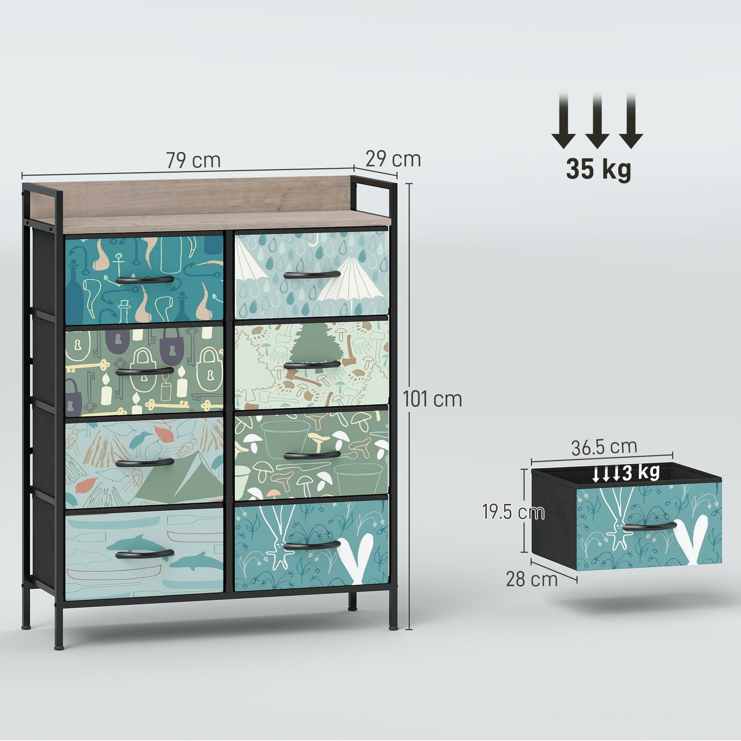 HOMCOM 8-Drawer Chest of Drawers - Blue