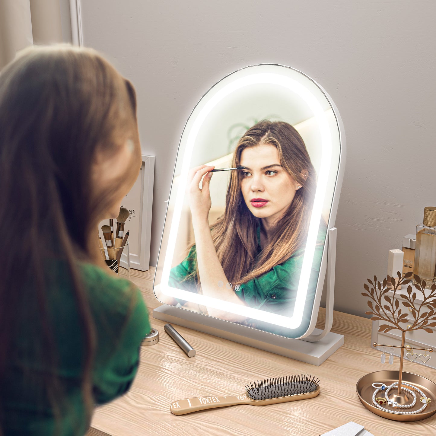 HOMCOM LED Vanity Mirror with Lights, 43x59cm, 3 Colours, Touch Screen, White