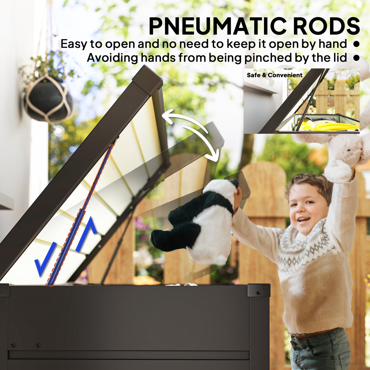 Outsunny 311L Garden Storage Box, Outdoor Storage Box Waterproof with Lockable Lid, Galvanised Steel Garden Bench for Tools