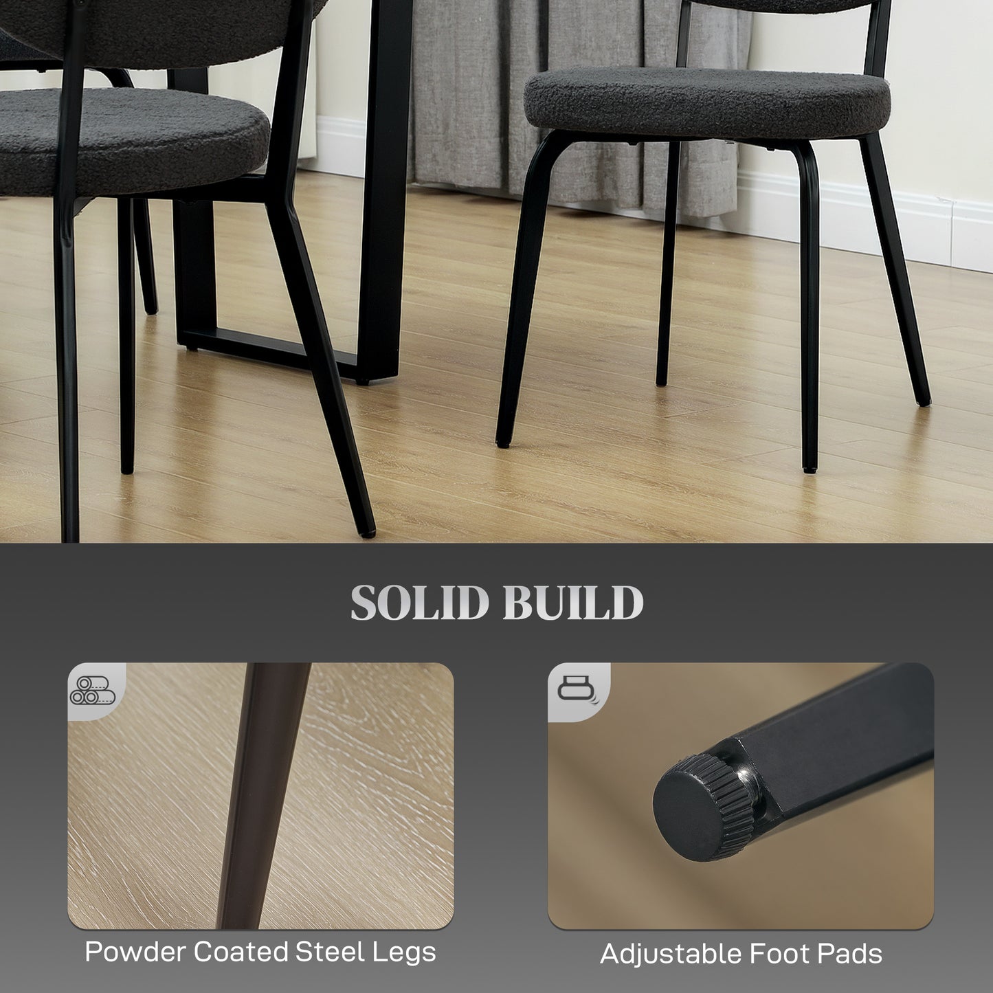 HOMCOM Boucle Dining Chairs Set of 4, Modern Upholstered Sherpa with Backrest, Metal Legs, Padded Seat for Dining, Bedroom, Living Room, Black