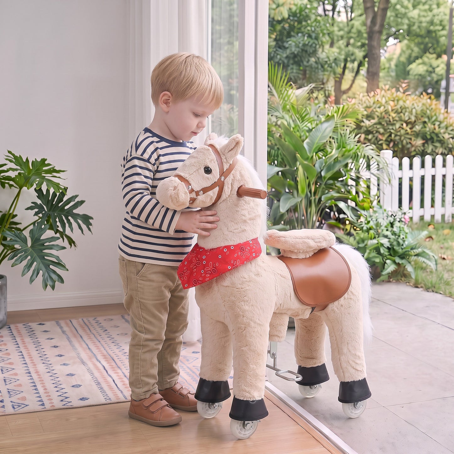 AIYAPLAY Ride on Horse Pedal Ride On Walking Horse Toy Rotatable Head Neighing Sound, Light Brown