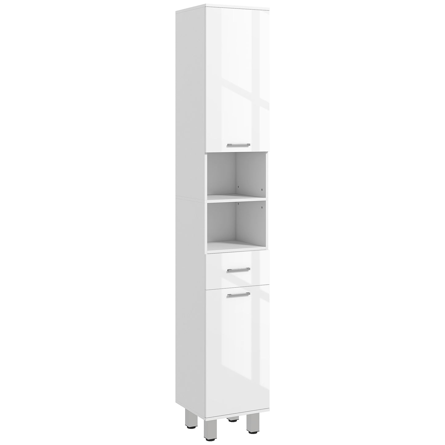 kleankin Slim 71" Bathroom Storage Cabinet with Drawer, Shelves, 2 Doors, Adjustable Shelves for Kitchen, Hallway, Living Room, High Gloss White