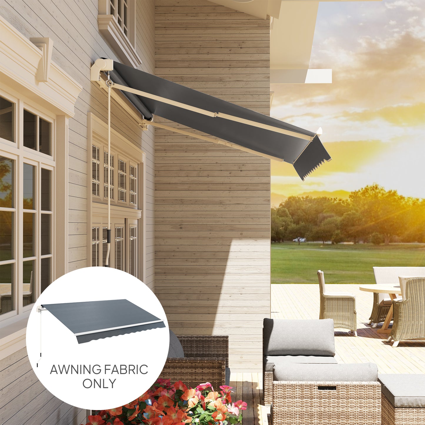 Outsunny Awning Replacement Canopy, UPF 50+ Awning Fabric, Water Resistant Sun Shade Cover for 3 x 2.5 m Garden Awning (Fabric Only), Grey