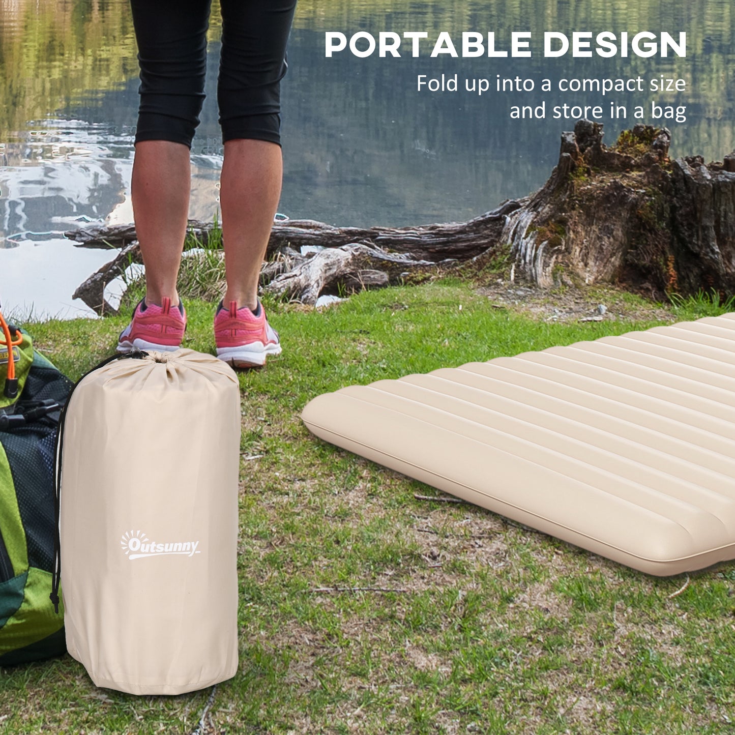 Outsunny Double Size Air Bed with Built-in Foot Pump and Carry Bag White