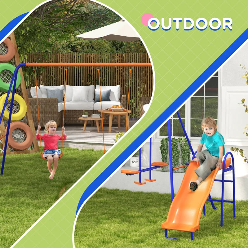 Outsunny 4 in 1 Metal Garden Swing Set with Double Swings Glider