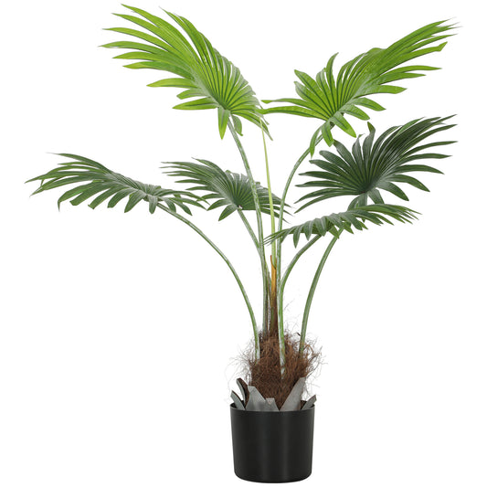 HOMCOM Artificial Palm Tree, 94cm Decorative Plant, Lifelike PEVA Leaves, Coconut Coir, Fake Tree in Plastic Pot, Home Office Decor, Green