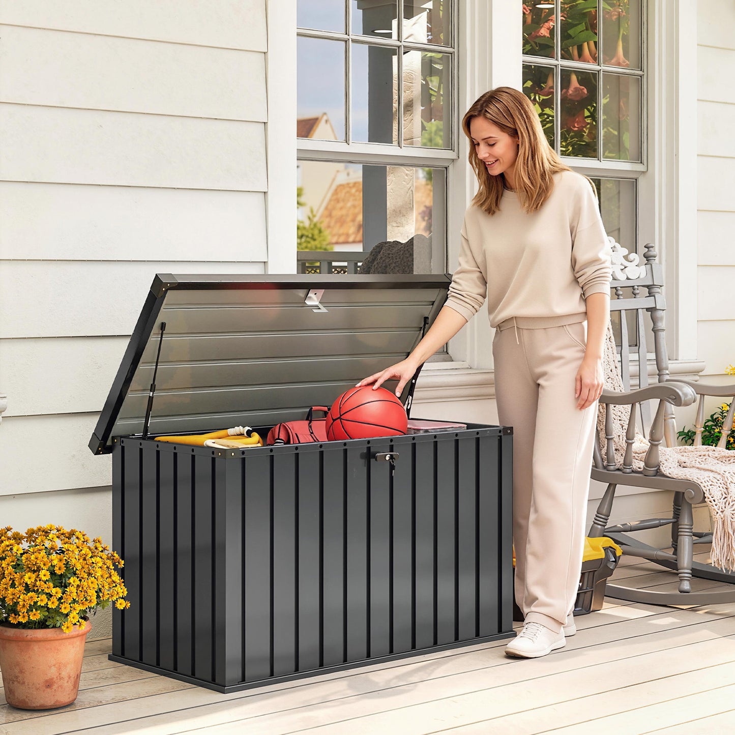 Outsunny 400L Galvanised Steel Garden Storage Box, Black