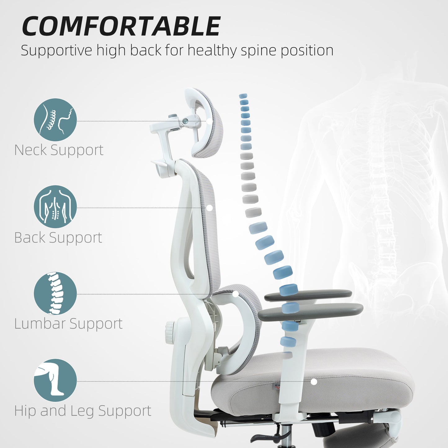 HOMCOM Executive Office Chair Adjustable Lumbar Support Grey
