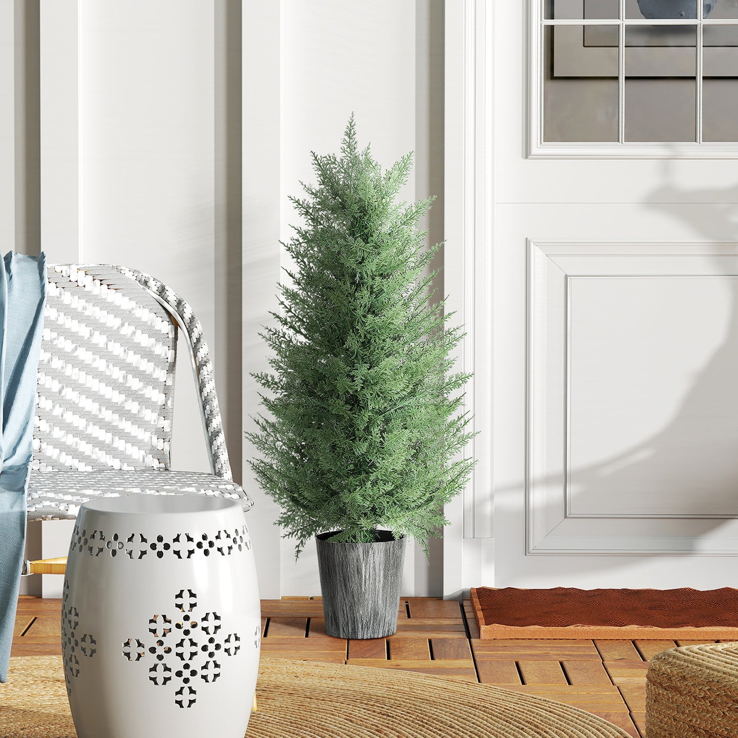 HOMCOM Set of 2 90cm Artificial Cypress Trees, UV Resistant with Decorative Pot, Fake Plants for Indoor/Outdoor Decor, Green