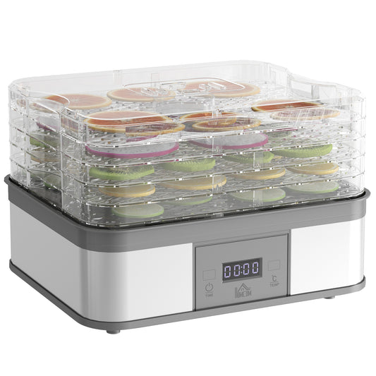 HOMCOM 5 Tier Food Dehydrator, 245W, Adjustable Temp/Timer, LCD Display, Grey