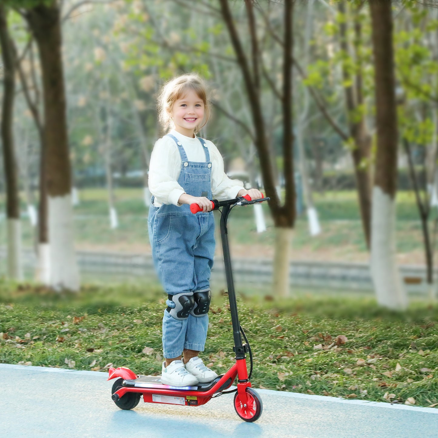 AIYAPLAY Kids Electric Scooter, Ages 6-14, Dual Brakes, Flash Wheel, Colorful Light, Up to 12 KM/H & 10 KM Range, Red