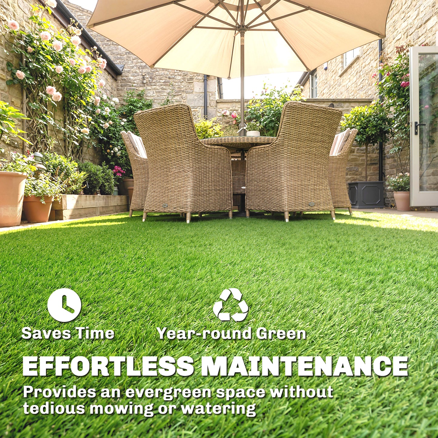 Outsunny Artificial Grass Turf Low Maintenance Realistic Lawn Pet Turf with Drain Holes for Garden 1m x 4m Green