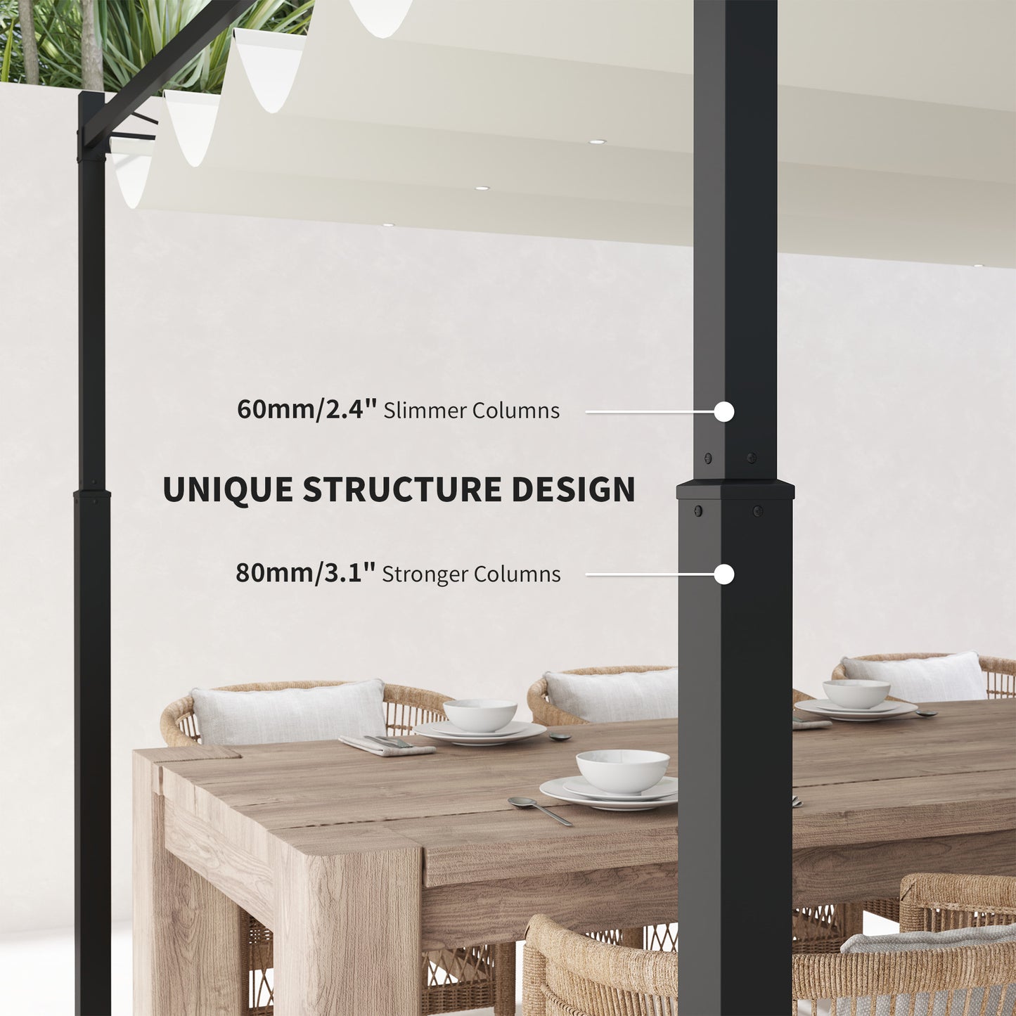 Outsunny 3x3m Garden Pergola with Retractable Roof, Sun Shade Canopy, Cream White