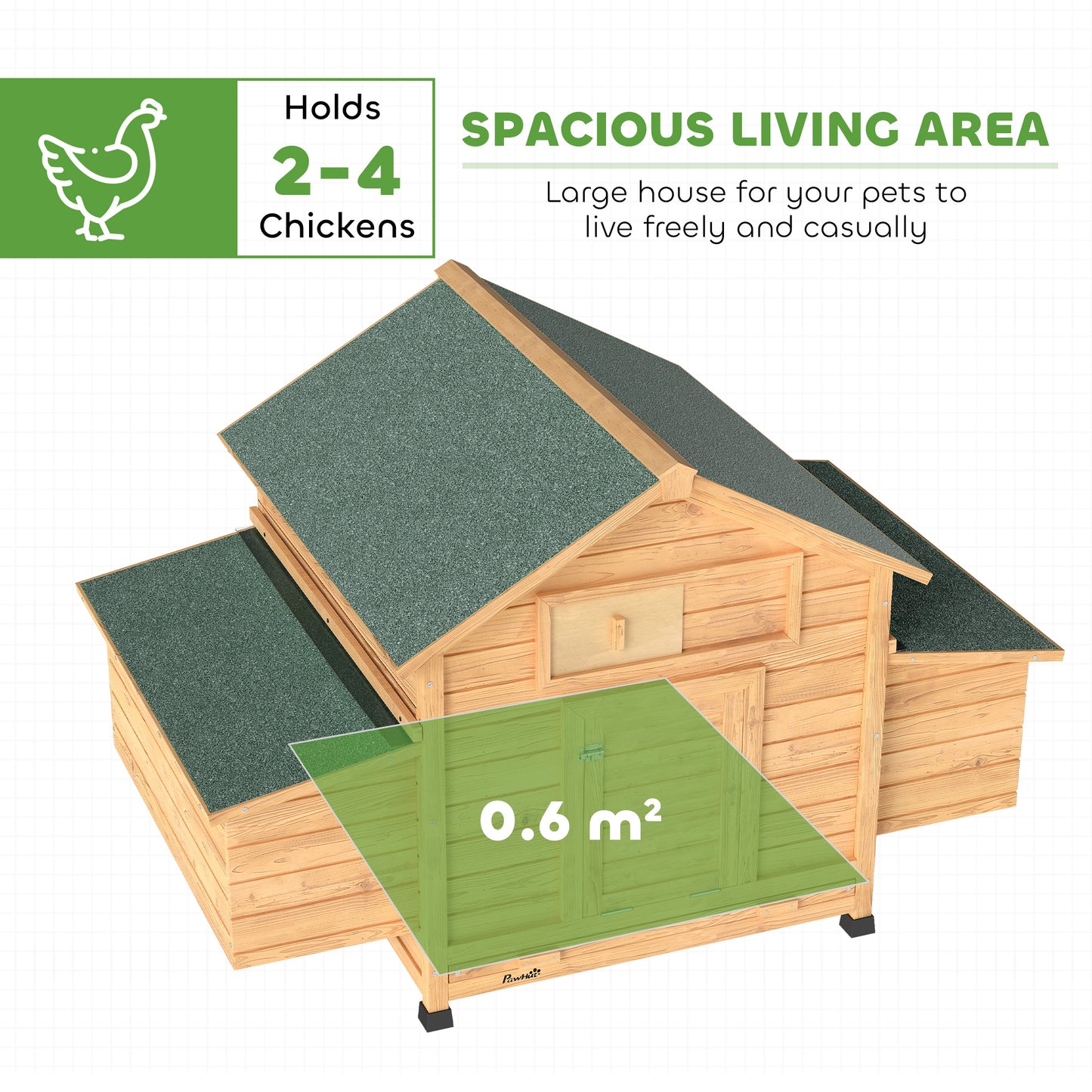 PawHut Chicken Coop, Wooden Outdoor Hen House Nesting Box, Openable Waterproof Top, Pull-Out Tray, 150 x 100 x 97cm