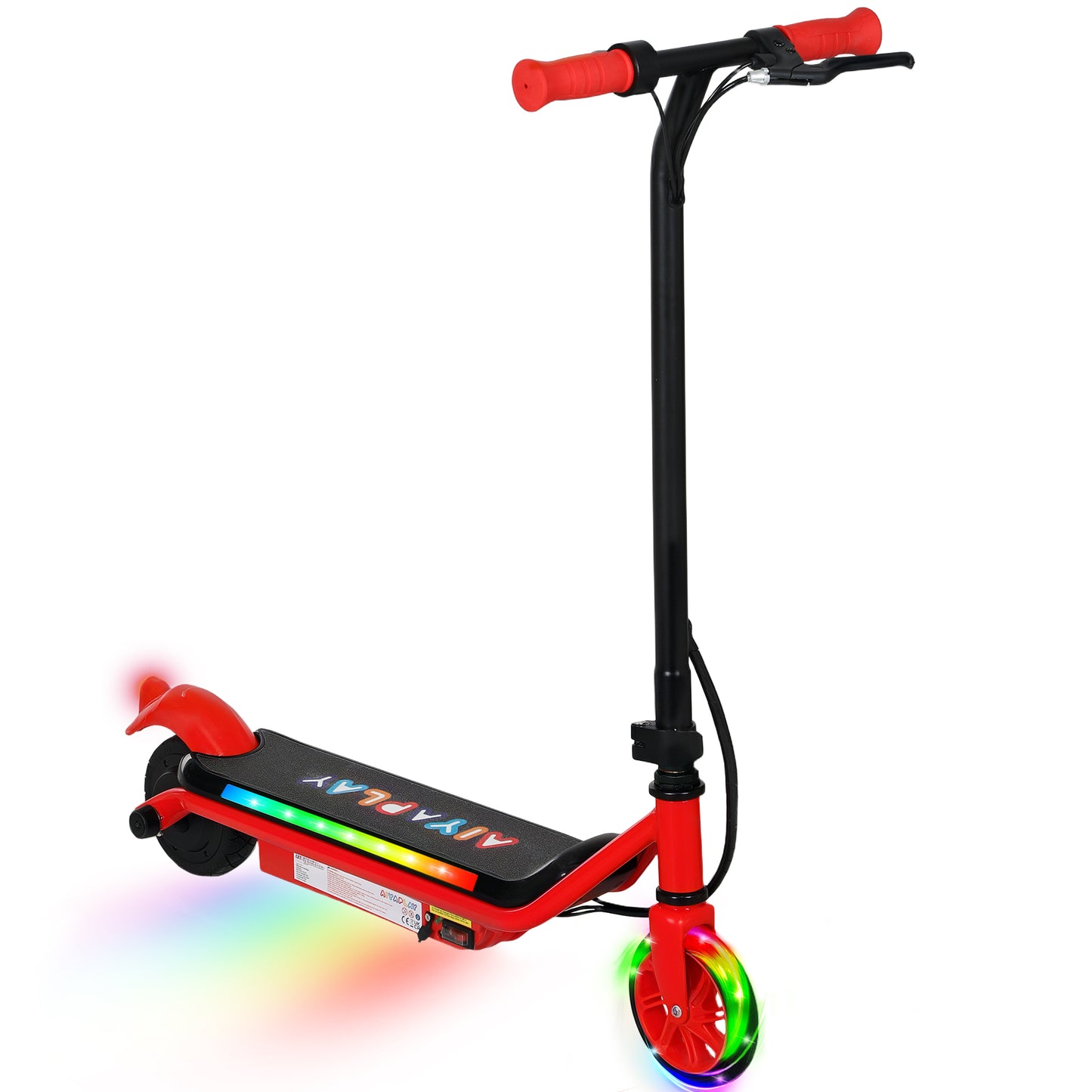 AIYAPLAY Kids Electric Scooter, Ages 6-14, Dual Brakes, Flash Wheel, Colorful Light, Up to 12 KM/H & 10 KM Range, Red