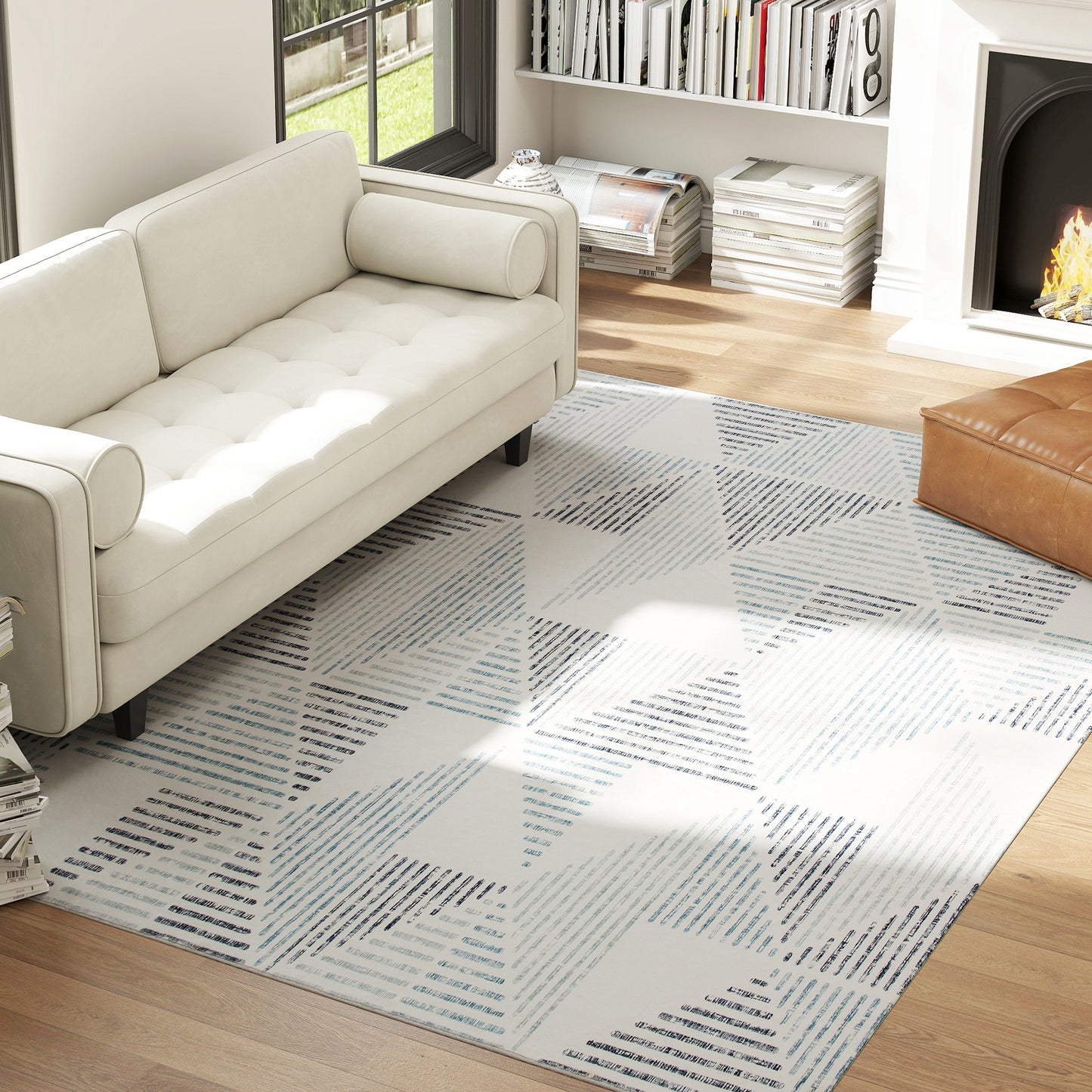HOMCOM Modern Area Rug, Geometric Pattern, Non-Slip Washable Carpet, Soft for Living Room, Bedroom, Office, 290x200 cm, Multi-Coloured
