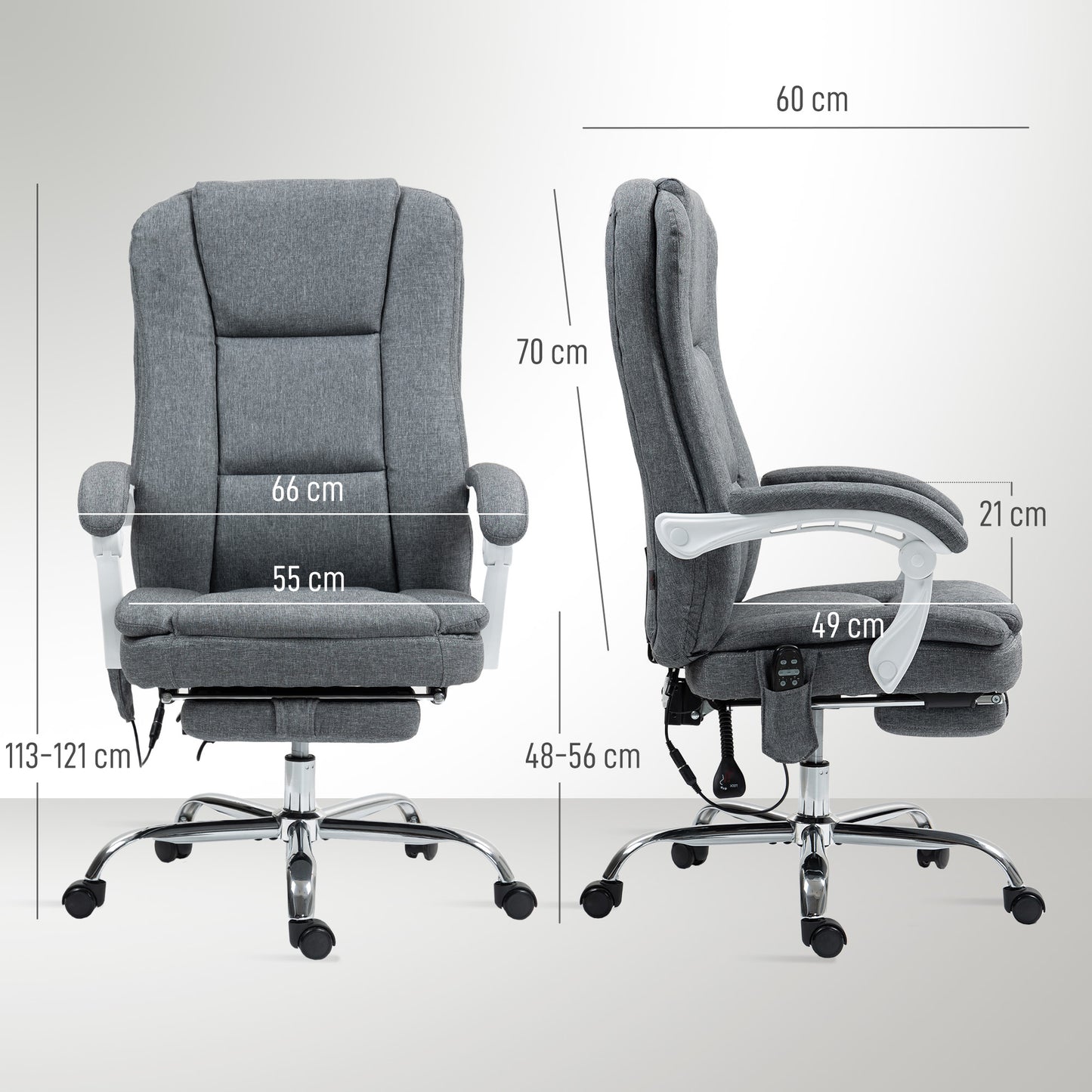 HOMCOM Executive Office Chair with 8-point Massage & Heat, Reclining Backrest, Height Adjustable, Swivel Wheels, Footrest, Remote, Grey