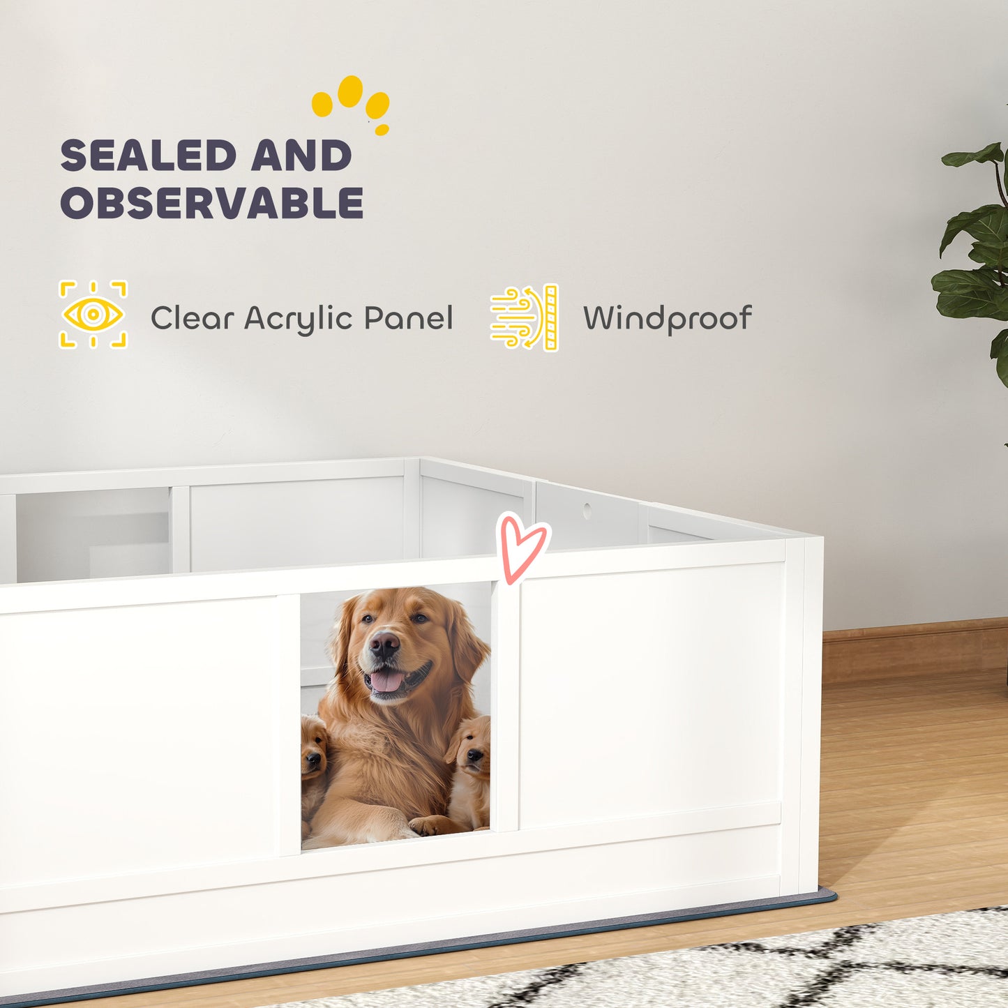 PawHut Whelping Box for Dogs with Whelping Pad, Adjustable Entrance, Non-slip Foot Pads, for Large Dogs, 124 x 120cm