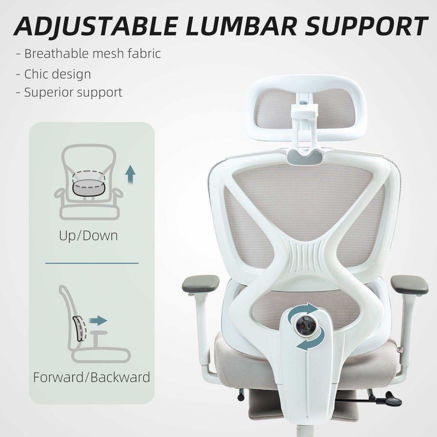 HOMCOM Executive Office Chair Adjustable Lumbar Support Grey