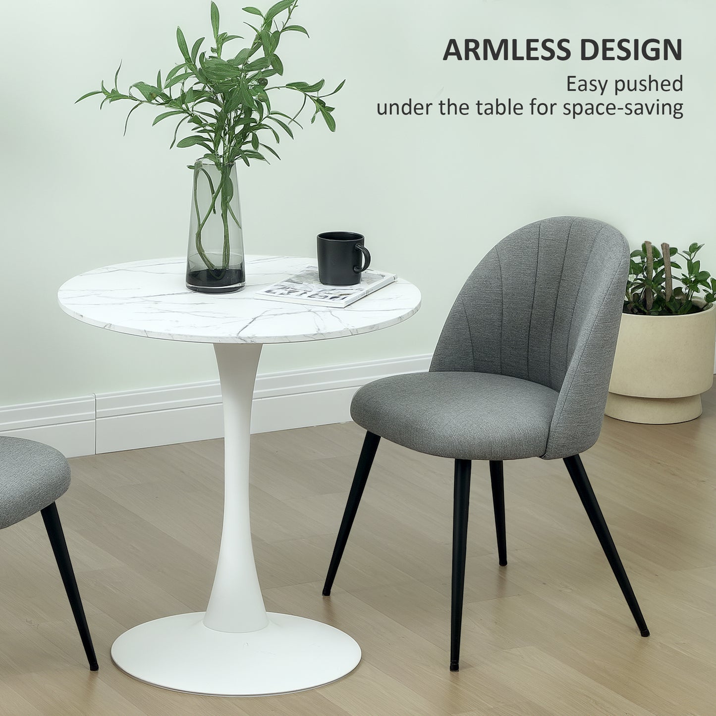 HOMCOM Velvet Dining Chairs Set of 2, Upholstered with Metal Legs, Shell Backrest and Padded Seat for Dining, Bedroom, Living Room, Grey