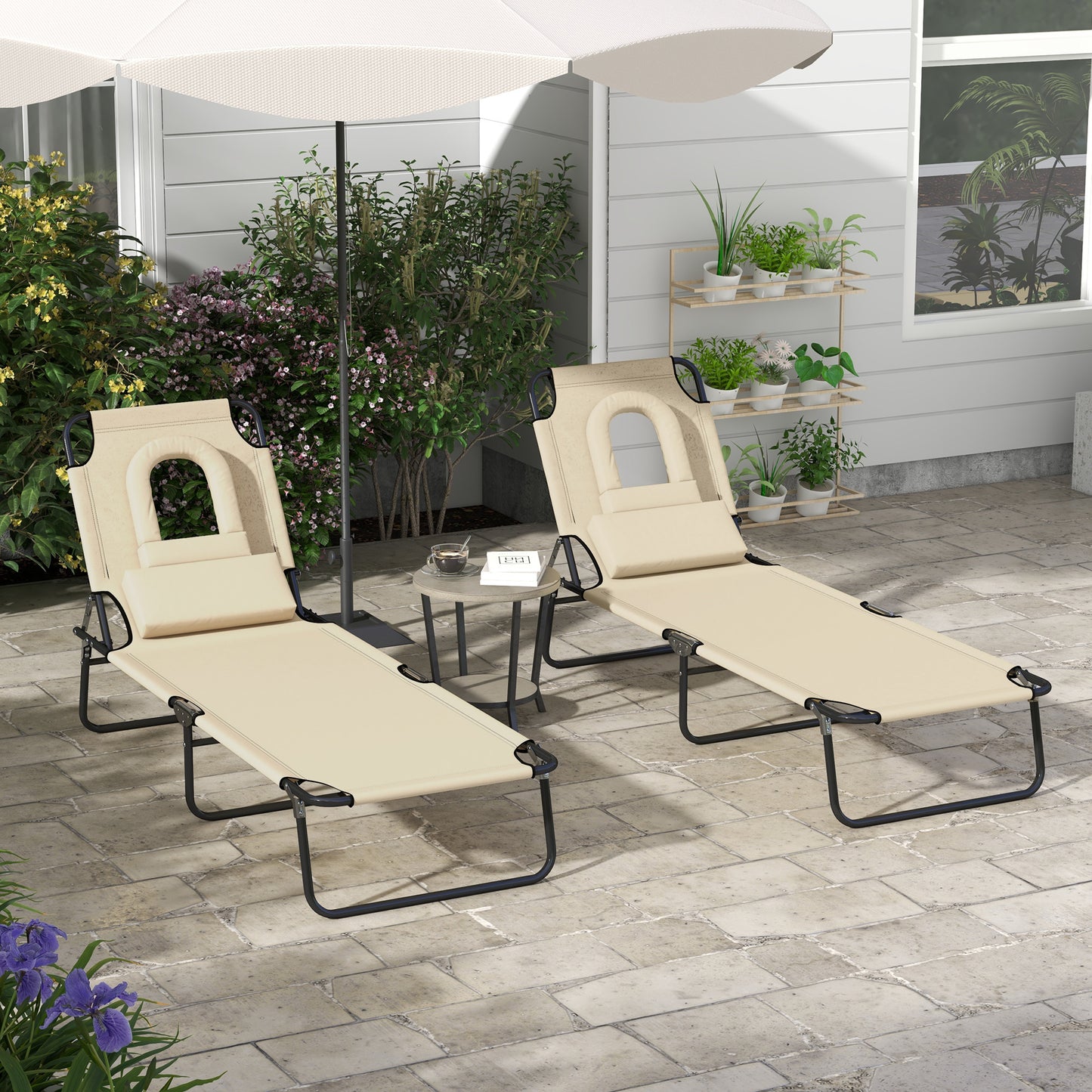 Outsunny Adjustable 2-Piece Sun Lounger Set with Pillow - Brown
