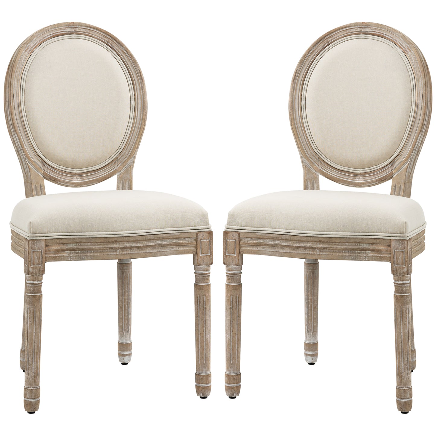 HOMCOM 2 French-Style Dining Chairs with Linen Upholstery - Cream