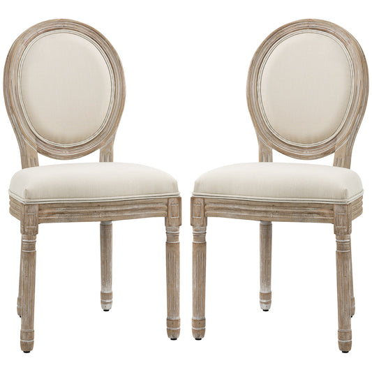 HOMCOM 2 French-Style Dining Chairs with Linen Upholstery - Cream