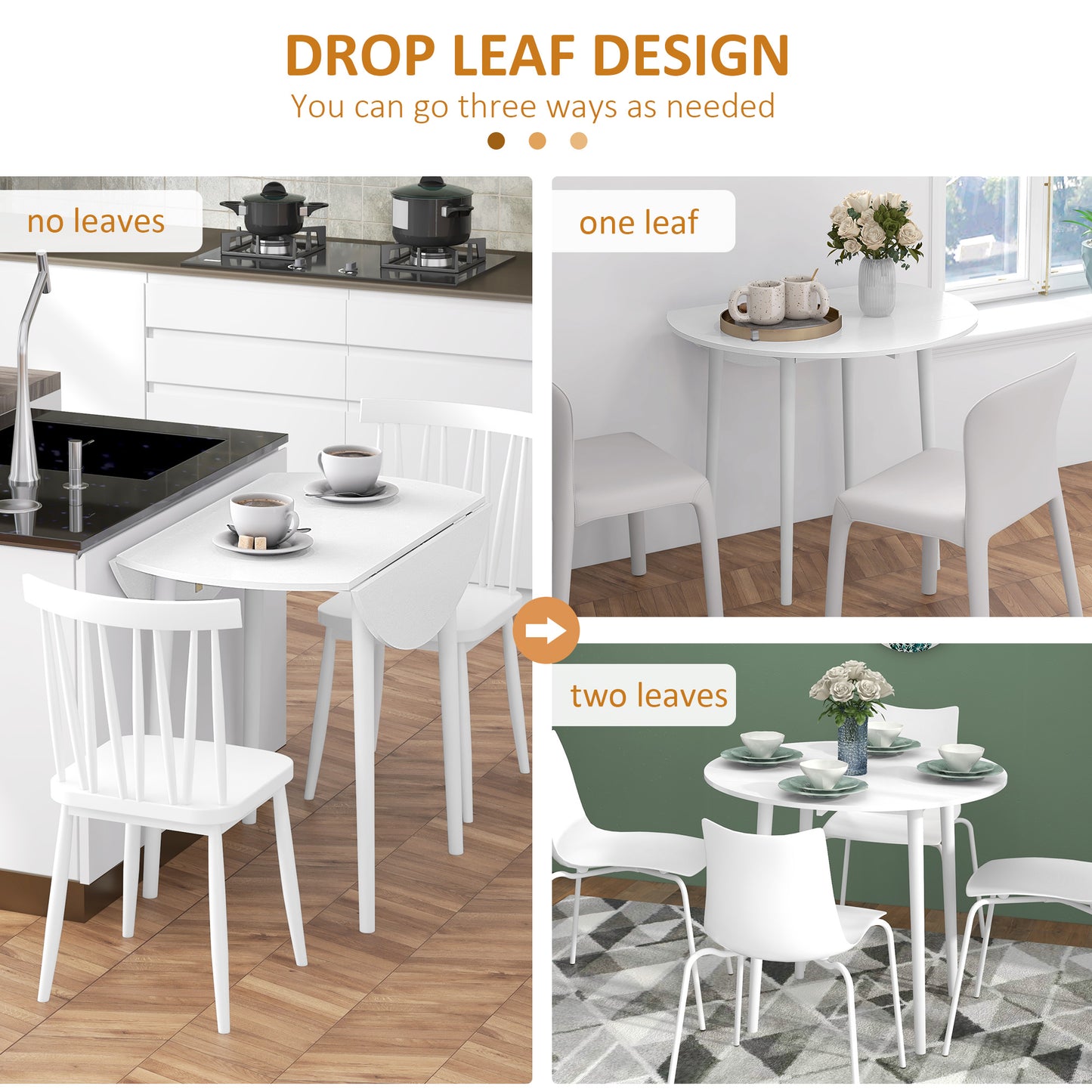 HOMCOM Round Drop Leaf Dining Table for 4 - White
