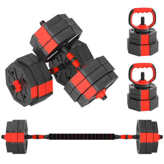 SPORTNOW 4-in-1 Adjustable Weight Set, Kettlebell, Barbell, Dumbbell, Push-Up Stand, 30kg Home Gym Training for Men & Women, Red