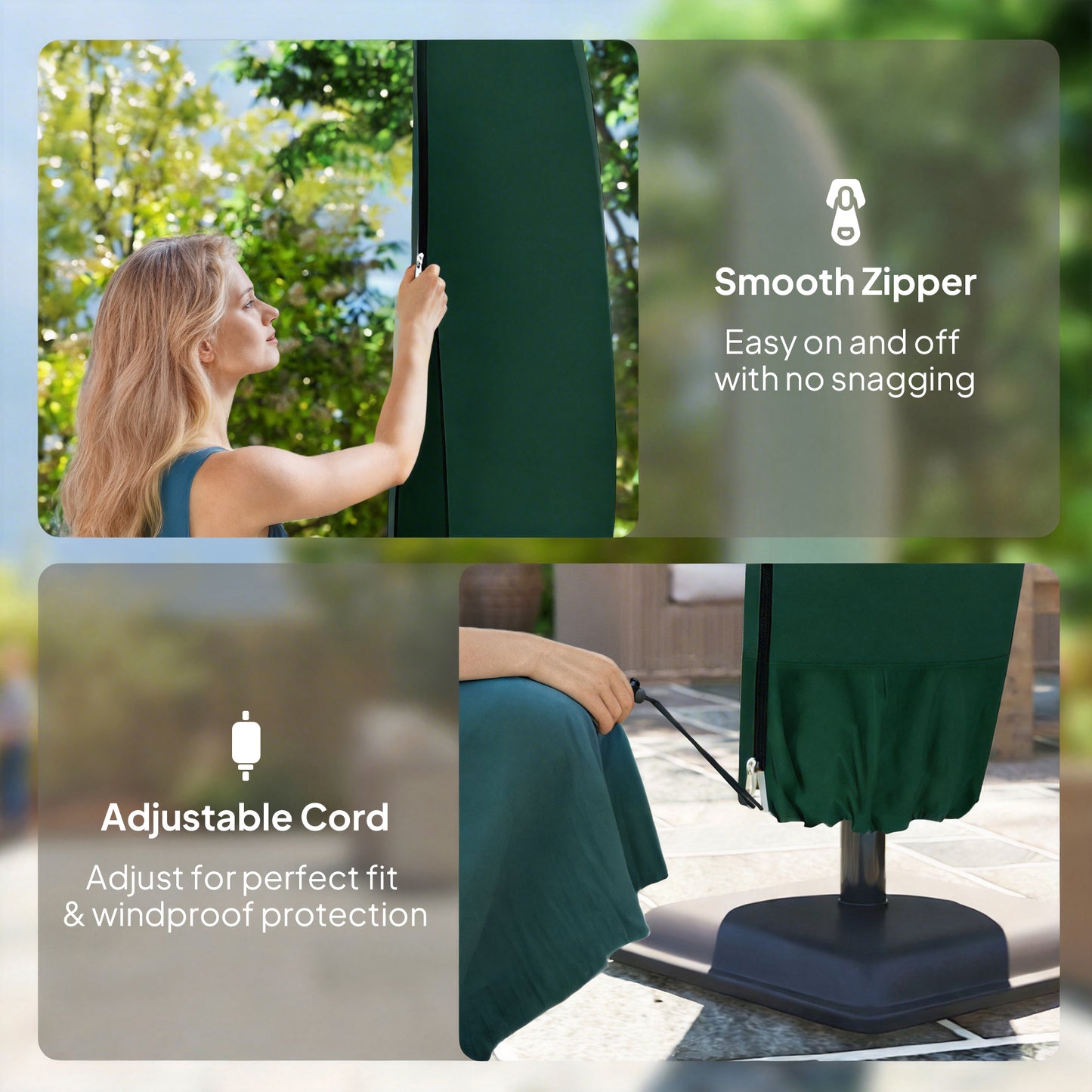 Outsunny Parasol Cover, 600D Oxford Cantilever Umbrella Cover Fit for 2-4m Parasol, Green