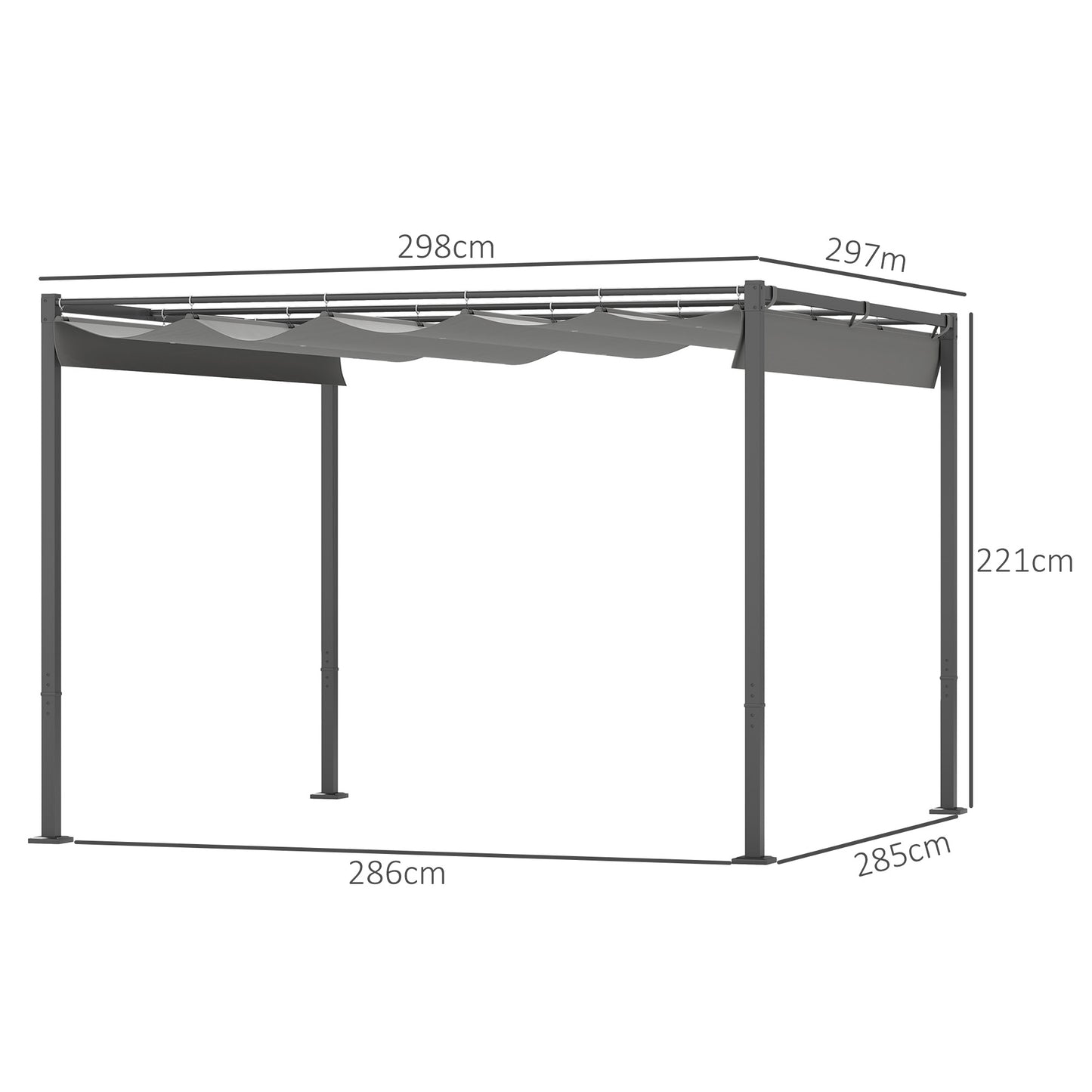 Outsunny 3 x 3(m) Garden Pergola with Retractable Roof and Magnetic Fixture, Outdoor Pergola Kit Sun Shade Canopy, UPF30+, Grey