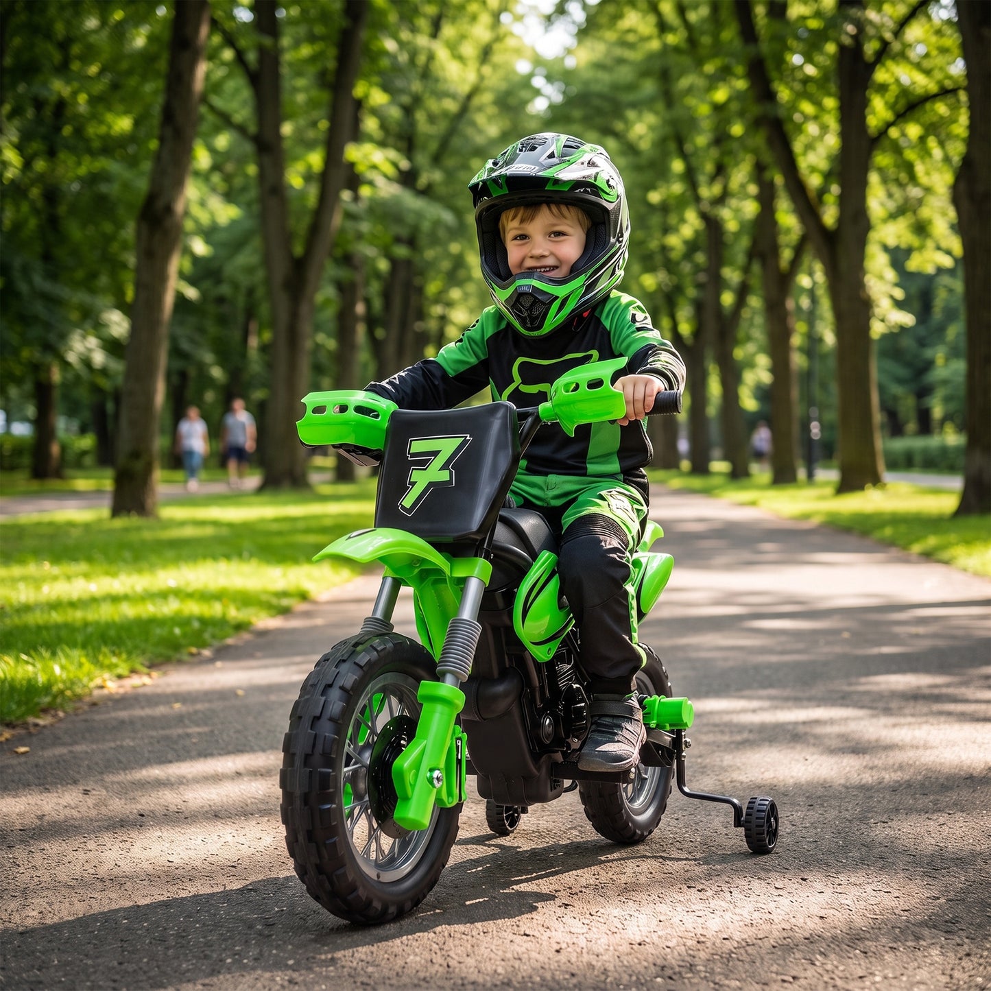 AIYAPLAY 12V Kids Electric Motorbike, Ride on Motorcycle with Dual Motors, Training Wheels, Rear Suspension for 3-6 Years, Green