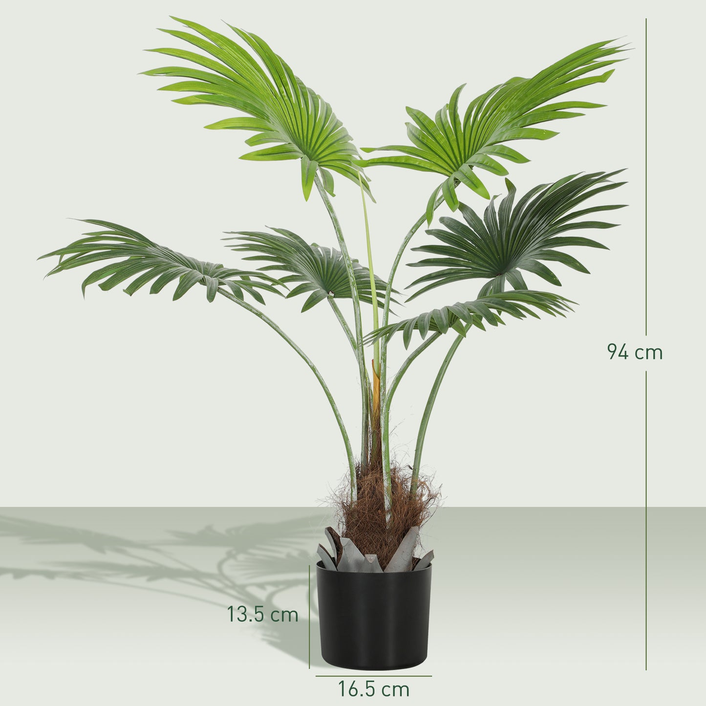 HOMCOM Artificial Palm Tree, 94cm Decorative Plant, Lifelike PEVA Leaves, Coconut Coir, Fake Tree in Plastic Pot, Home Office Decor, Green