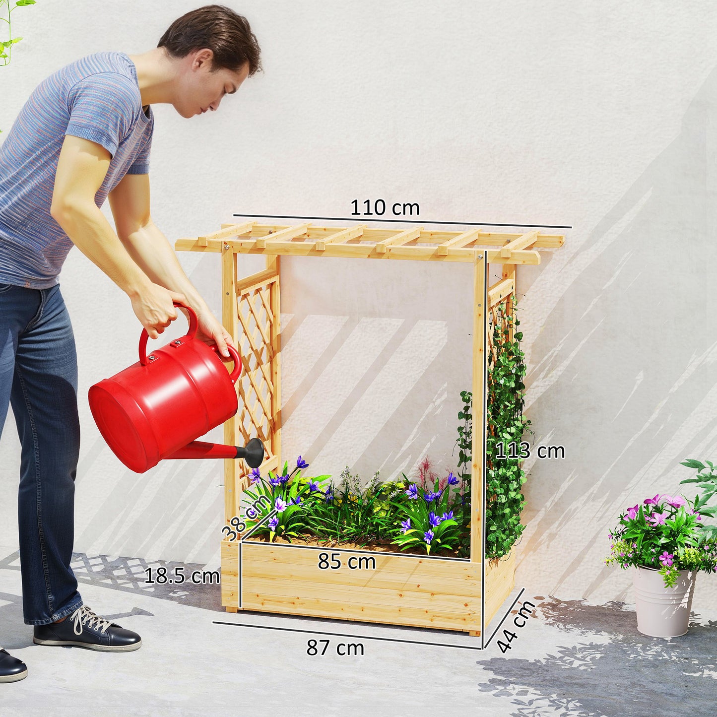 Outsunny Wooden Trellis Planter Box with Roof, Natural 110cm
