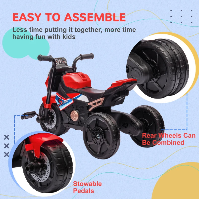 AIYAPLAY Motorcycle Design, 3 in 1 Toddler Trike, Sliding Car, Balance Bike with Headlight, Music, Horn, Red