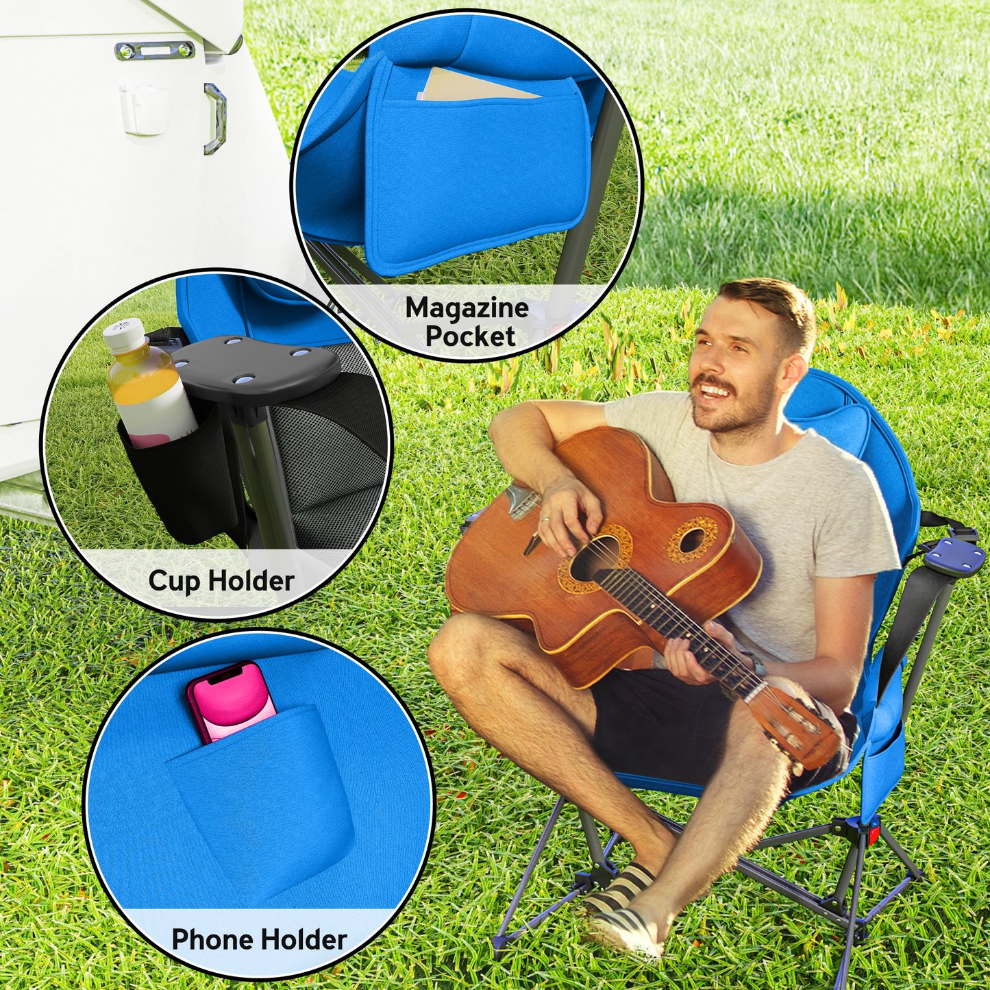 Outsunny Hammock Camping Chair Set of 2, Adjustable Swing Chair with Cup Holder, Headrest & Carry Bag, Blue
